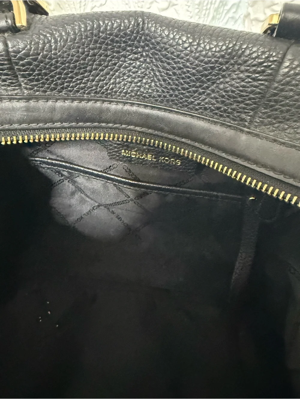 Michael Kors Black Pebbled Leather Satchel with Gold Hardware